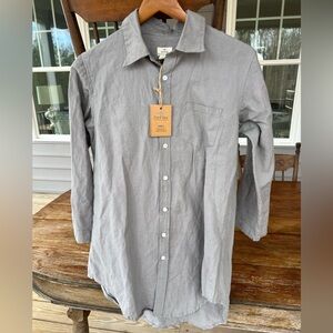 NWT Dr. Flax 100% European Washed Linen Top Button Down Gray 3/4 Sleeves S/M